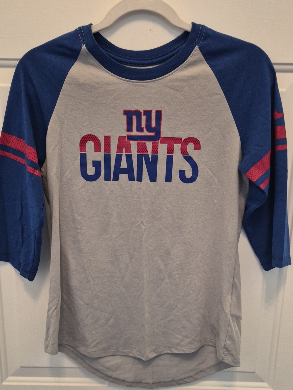 Nike NY Giants Raglan Tee - Blue & Gray with Pink Accents